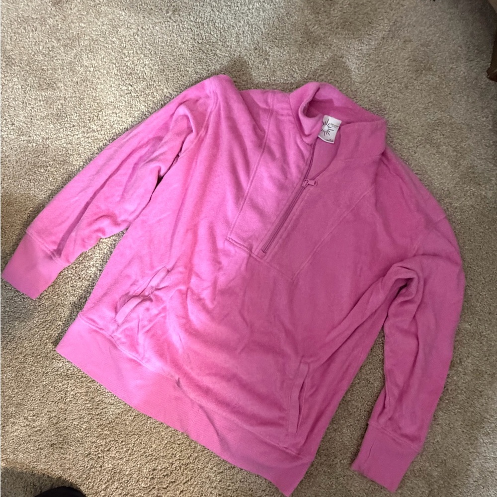 aerie Bright Pink Half-Zip Cowl Pullover Hoodie